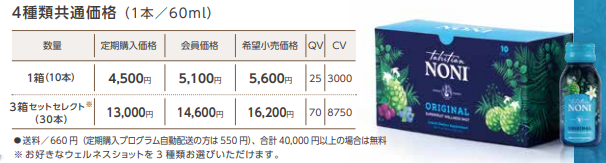 4種類共通価格